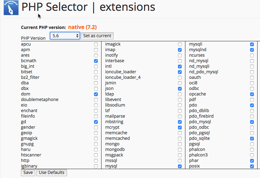 select php extensions