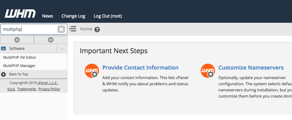 change PHP version via WHM